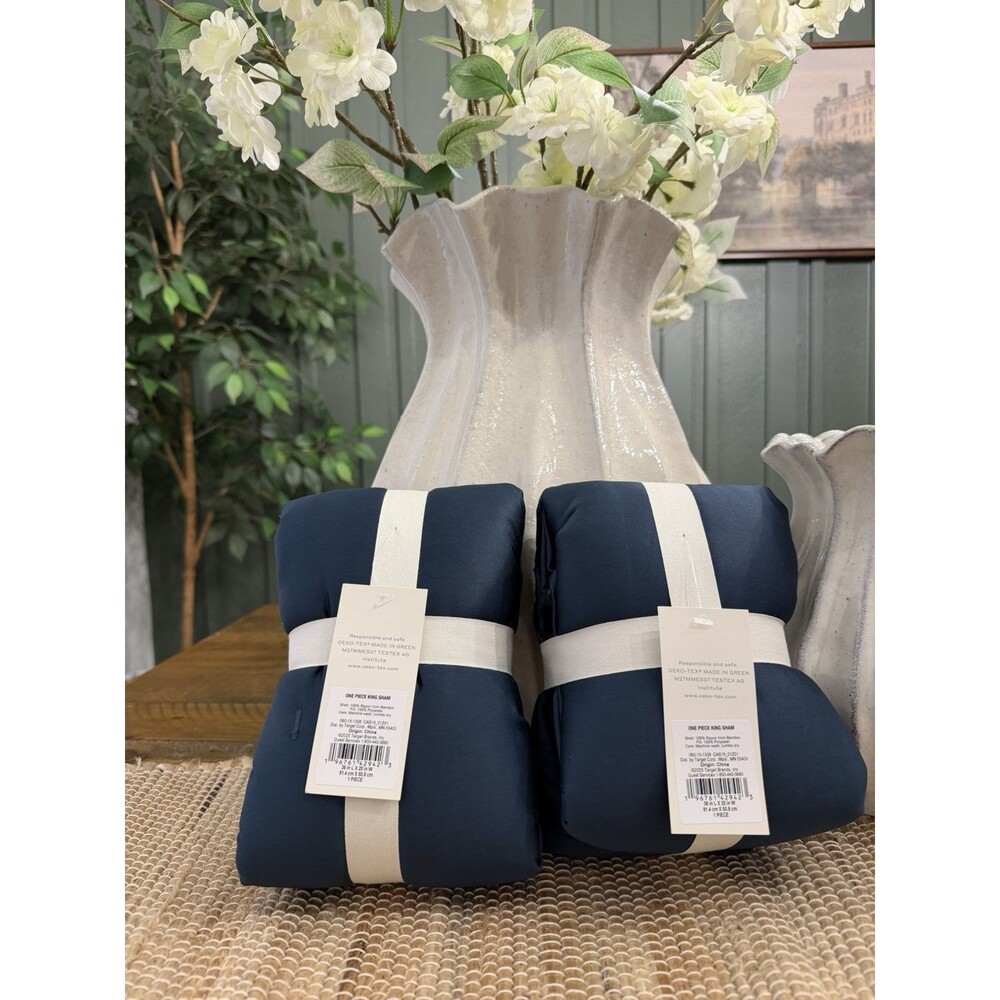 Set Of 2- King Rayon from Bamboo Quilt Pillow Sham Dark Mineral Blue - Casaluna